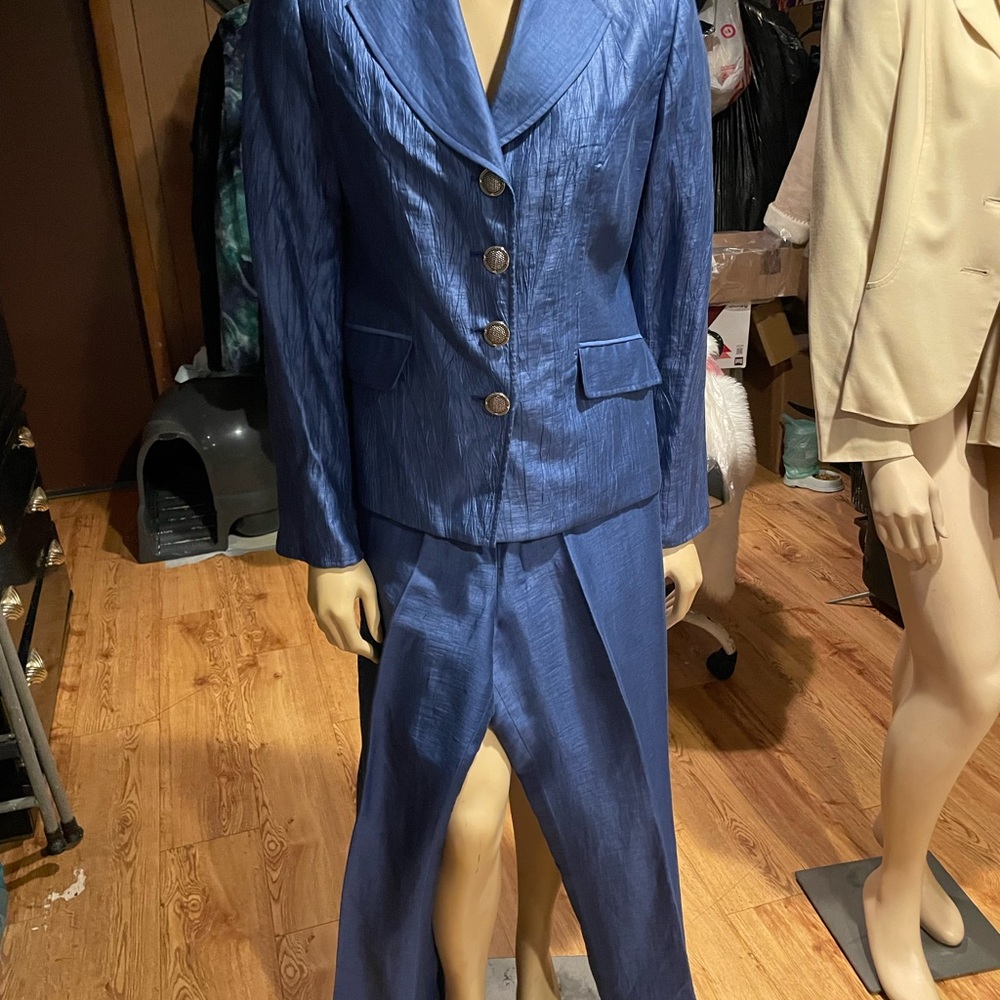 Classic Blue Tailored Blazer and Skirt Set